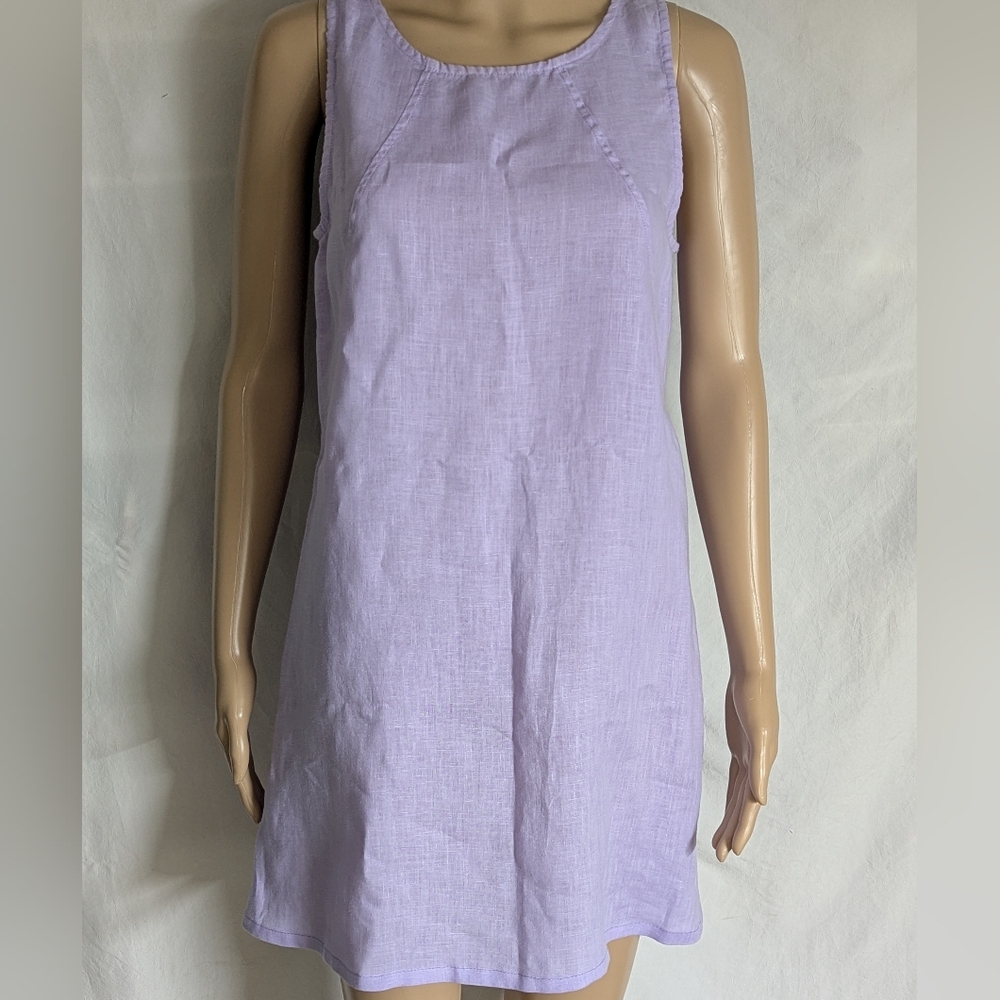 Grand Linen Mini Pull On Dress Made In Greece Lavender Size S